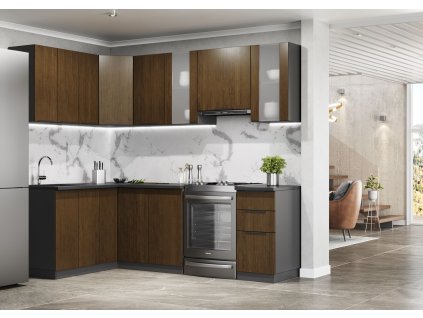 Rohová kuchynská linka MARKERA, orech/antracit