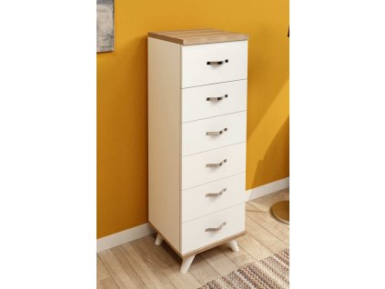 Úzka komoda CARLISLE, biela/dub Sonoma