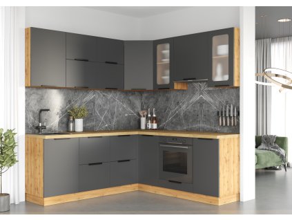 Rohová kuchynská linka MDF OASIS, gotik/apaláčsky dub