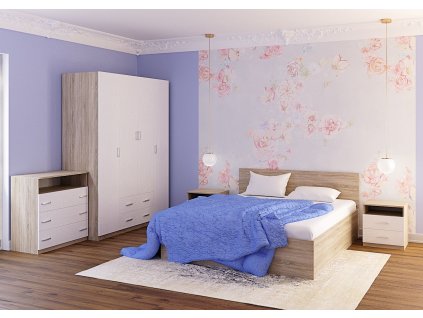 Spálňová zostava-dub Sonoma STANA, biele drevo