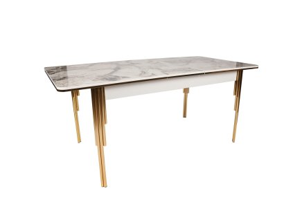 Rozkladací jedálenský stôl CASE, zlatá / biela