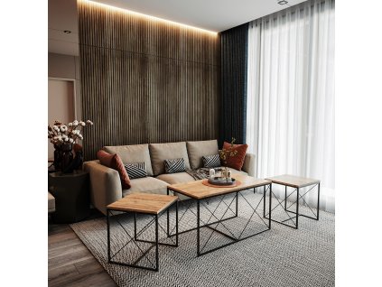 Sada konferenčných stolíkov VELMA, borovica Atlantic / čierna