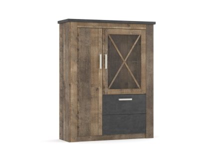 Dvojdverová komoda s vitrínou OLEXIA, dub kolonial-matera