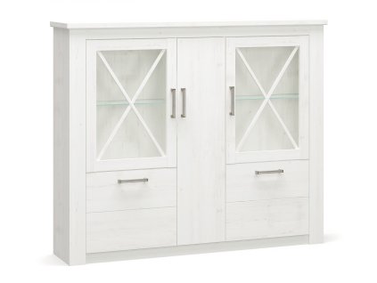 Trojdverová komoda s vitrínou OLEXIA, borovica andersen