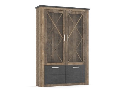 Dvojdverová vitrína OLEXIA, dub kolonial-matera