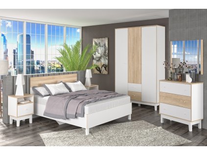 Štýlová spálňa AXEL, dub samoa/biela