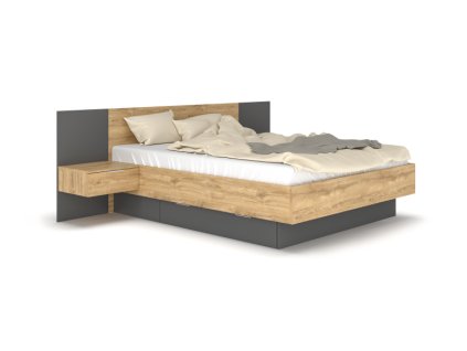 Manželská posteľ s nočnými stolíkmi STREET, dub-minerva šedá