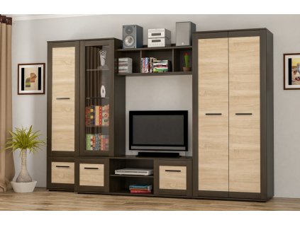 Elegantná obývacia stena NOKA, wenge, dub sonoma