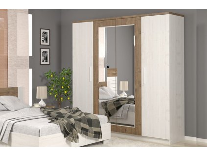 Šatníková skriňa so zrkadlom REBEKA, borovica andersen/dub april