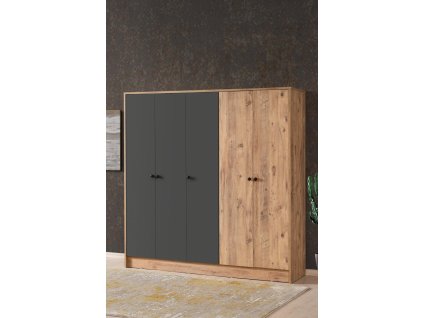 Päťdverová šatníková skriňa VIDA, pine/grey