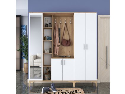 Predsieňová stena so zrkadlom TEXAS, orech/biela