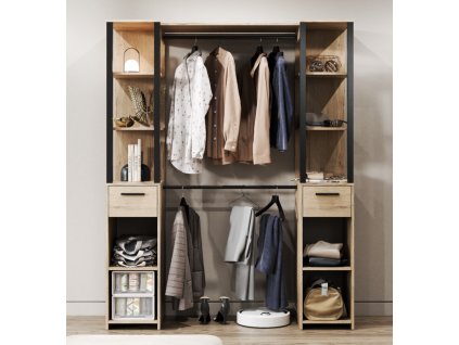 Otvorený šatník do predsiene CATERIN 2, dub Craft sivý/čierna