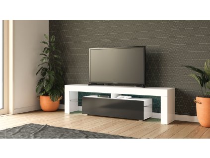 Televízny stolík MONTE, biely lesk / čierny lesk