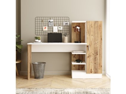 Písací stôl so skrinkou CITY 2, borovica/biela