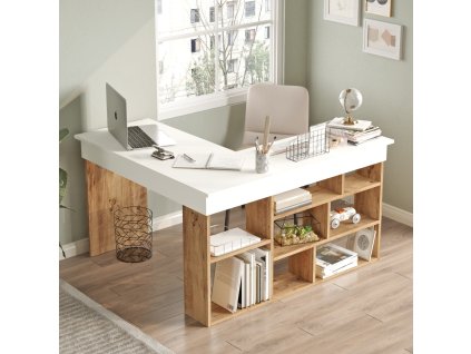 Rohový písací stôl CITY 5, borovica/biela