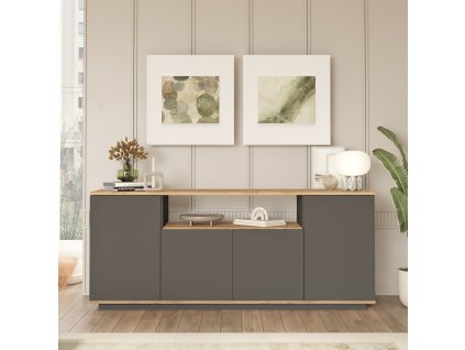 Moderná komoda 4-dverová FREY 15, borovica/antracit