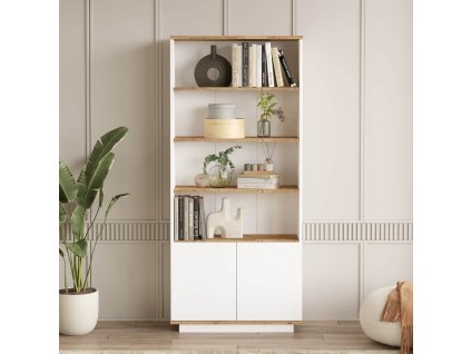 Regál so skrinkou FREY 16, farba borovice + biela