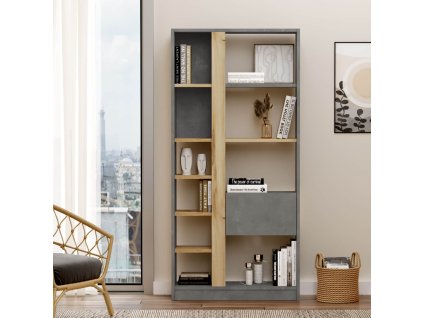 Regál LEVY 21, farba betón + dub Left