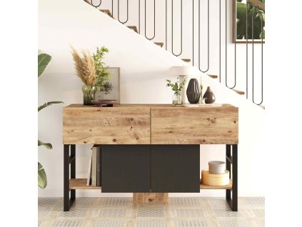 Konzolový stolík MILI 25, farba borovice/čierne nôžky