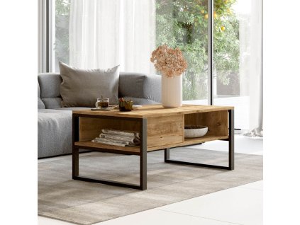 Štýlový konferenčný stolík MILI 34, farba borovice/čierny kov