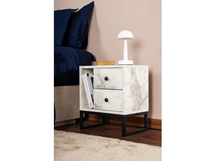 Nočný stolík na nožičkách QUEEN, freesia mramor / čierna