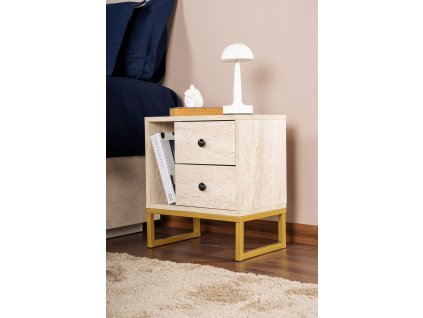 Nočný stolík na nožičkách QUEEN, traventin / zlatá