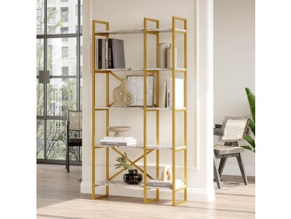 Regál VEGY 4, farba mramor + zlatá