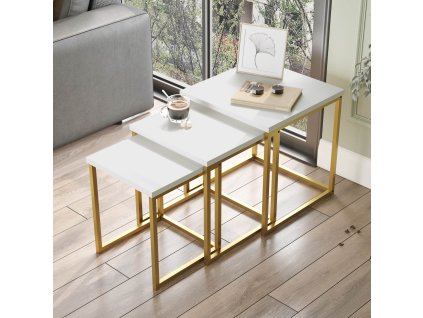Sada príručných stolíkov VEGY 7, farba biela/zlatá