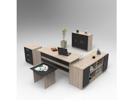 Kancelársky set so skrinkou VARIO 16, dub/čierna