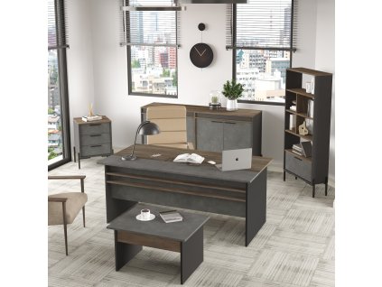 Kancelársky set s regálom VISTA 9, bavlna/betón/antracit