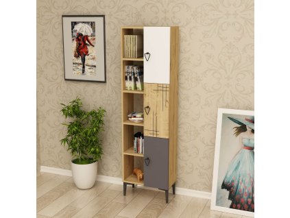 Regál na nožičkách SIRI, biela/dub/antracit/orech