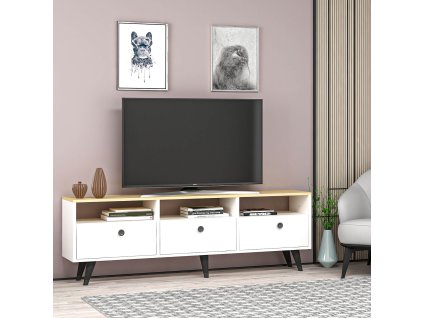 TV stolík na nožičkách ALARM, biela/dub