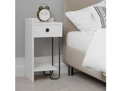 Industriálny nočný stolík SNAPE, biely, ľavý