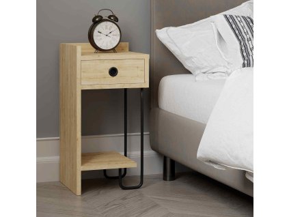 Industriálny nočný stolík SNAPE, dub, ľavý