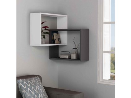 Dizajnová nástenná rohová polica LIX, biela/antracit