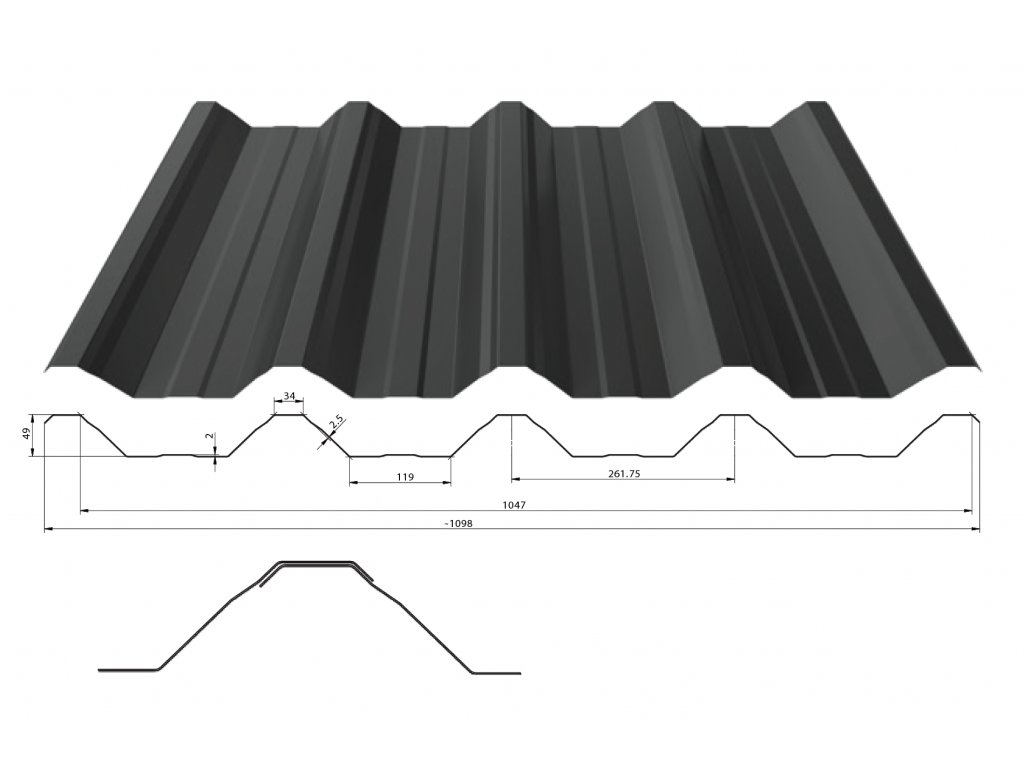 Trapézový plech T-50 tl. 0,7 mm (střešní) - MOBLER
