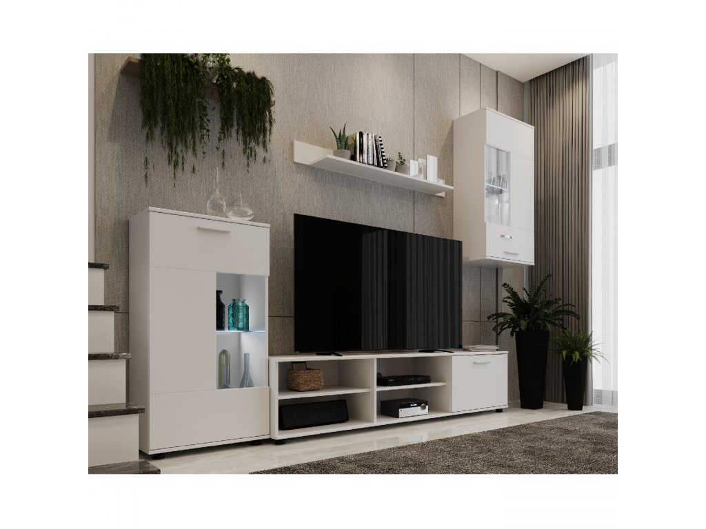 Obývací stěna, bílá, DTD fóliovaná, FRONTAL 1 NEW | Nábytek a dekorace > Obývací pokoj > Obývací stěny