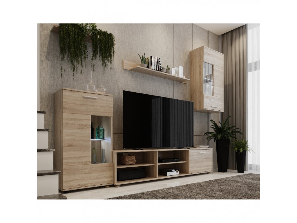 Obývací stěna, dub sonoma, DTD foliovaná, FRONTAL 1 NEW | Nábytek a dekorace > Obývací pokoj > Obývací stěny
