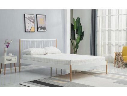 LEMI 120 cm postel kovová bílá / přírodní