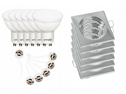 6x halogenové svítidlo základna CHROM + 6x LED GU10 5W bc+ 6x kabeláž s objímkami GU10