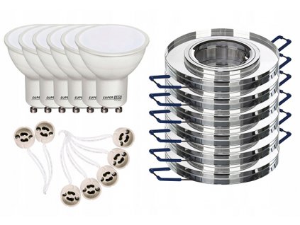 6x halogenové světlo SKLO kulaté + 6x LED GU10 5W BC+ 6x kabeláž s objímkami GU10