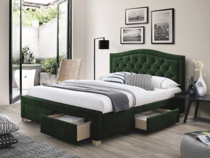 Postel ELECTRA Velvet 160x200 barva zelená / dub polstrování č.119