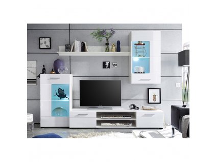 Obývací stěna, bílá extra vysoký lesk high gloss/bílá, HENRI NEW