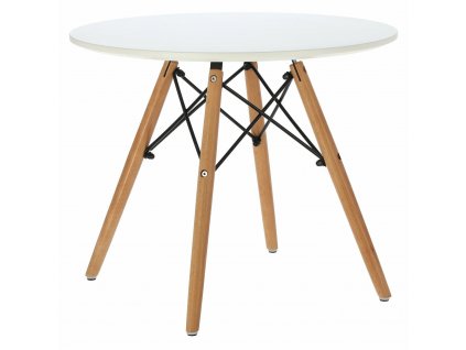 Stolek DTW průměr desky 60 cm bílý, dřevěné nohy