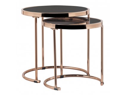 Set 2 konferenčních stolků, rose gold chrom růžová/černá, MORINO