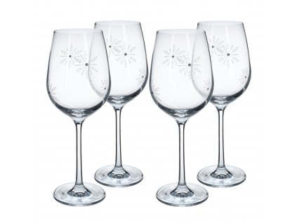 TEMPO-KONDELA SNOWFLAKE VINO, sklenice na víno, set 4 ks, s krystaly, 450 ml