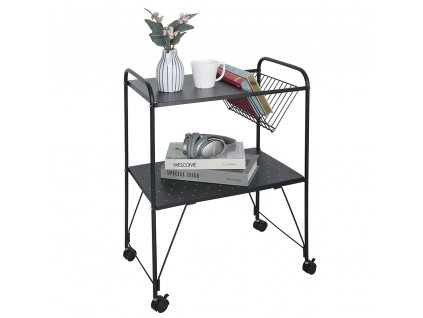 Příruční stolek pojízdný, víceúčelový, kov / plast, černá, KORETE