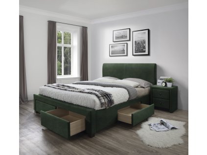 Čalouněná postel MODENA 3 se zásuvkami tmavě zelený samet