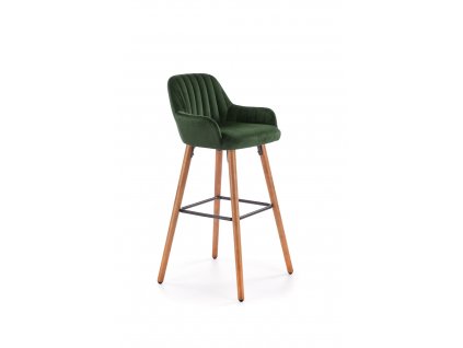 H93 barová židle noha - ořech, čalounění - tmavě zelené