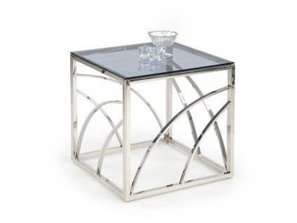Konferenční stolek UNIVERSE KWADRAT, rám - stříbrný, sklo - kouřové